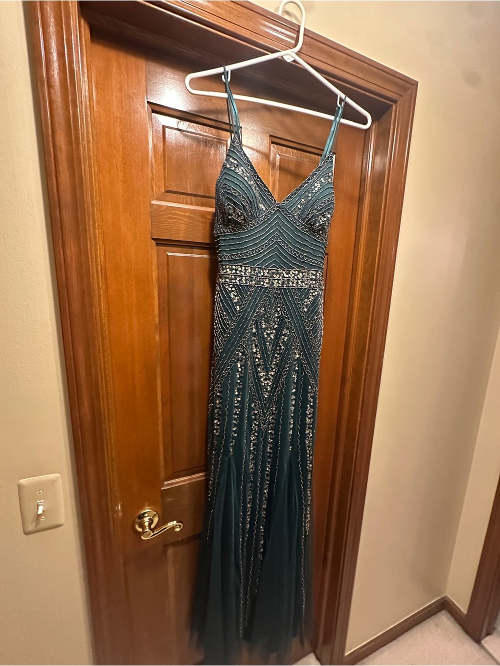 Beaded Teal Evening Gown - Brand Unknown